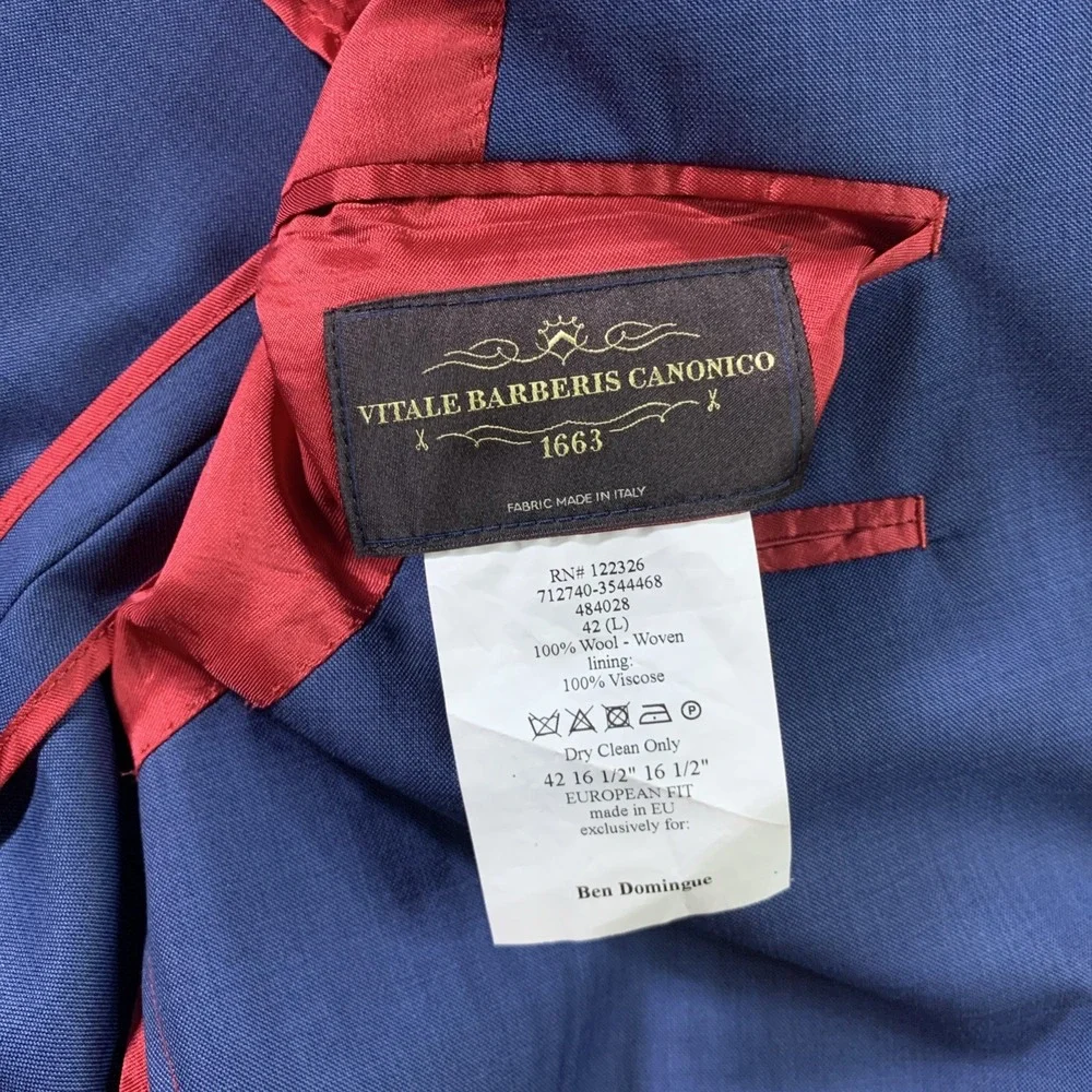 J. Hilburn Custom Blazer 42L Vitale Barberis Canonico Italian Wool Blue Jacket